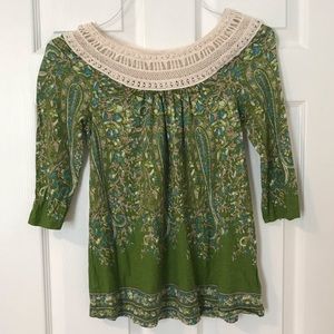 Anthropologie | Meadow Rue Green Floral Top S